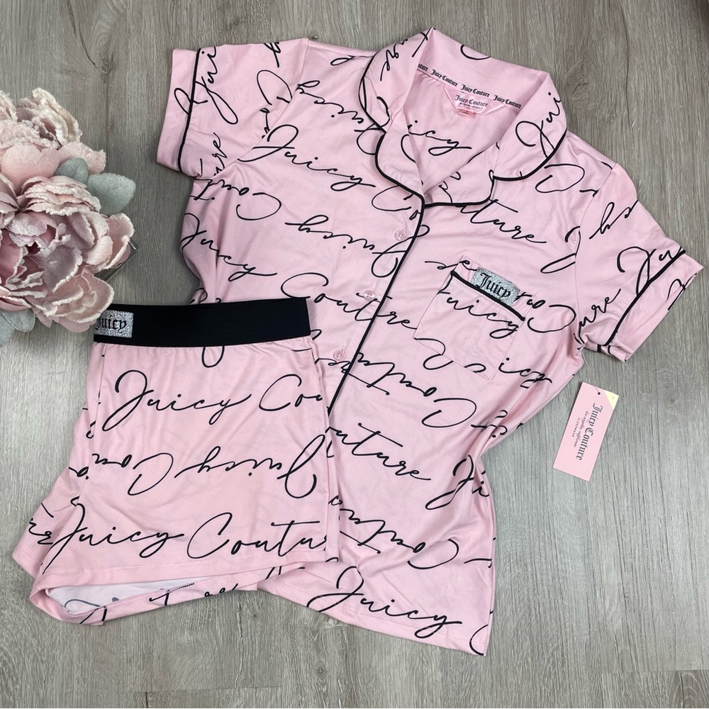 NWT Juicy Couture PINK Lola Black Script Pajama Set